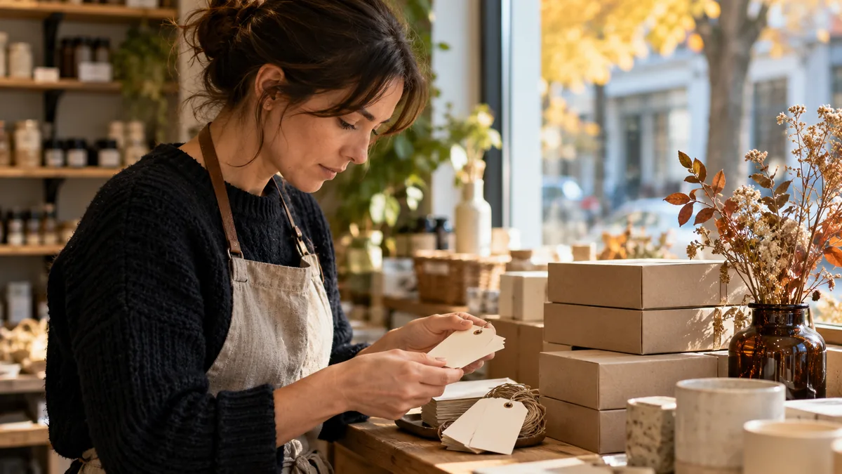 Vérification d’étiquettes de prix dans un commerce avant une opération promotionnelle.