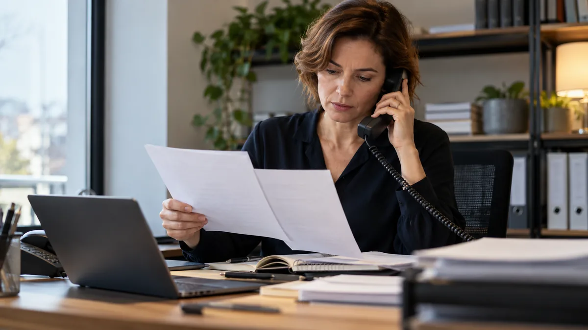 Vérification de documents de paiement par téléphone avant de valider un virement.